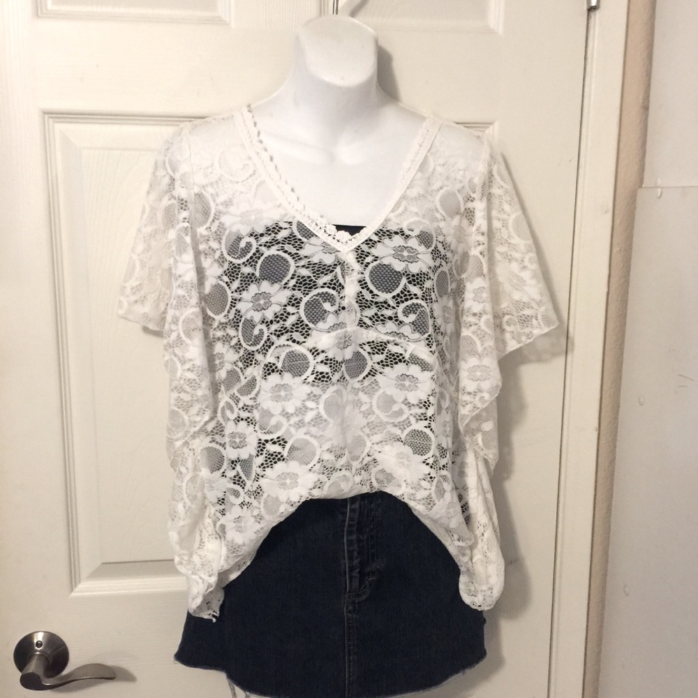 Per Seption Concept White Lace Cover Up Top Sz L